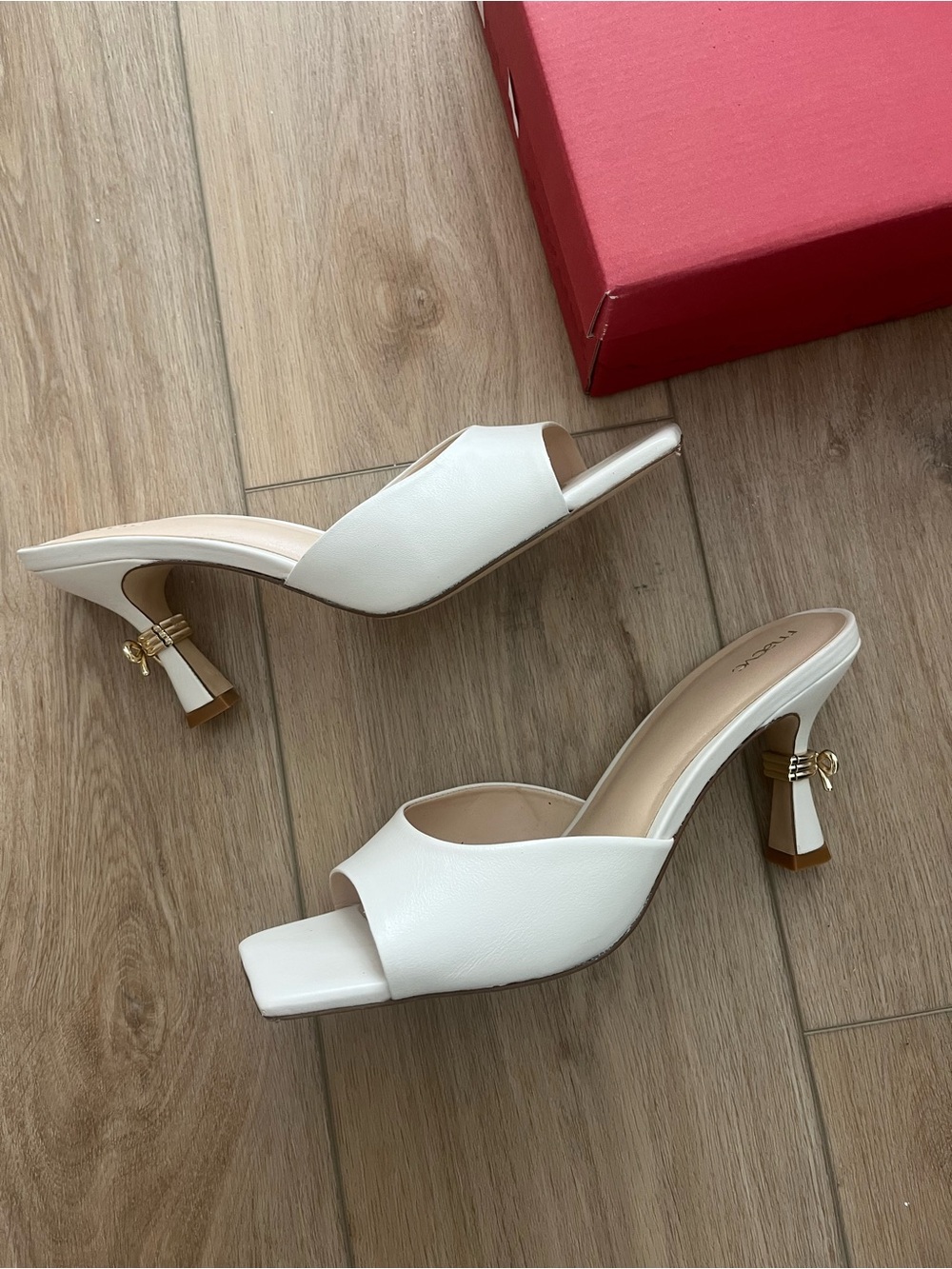 Anthropologie White Square-Toe Slide Heels - Picture 2 of 3